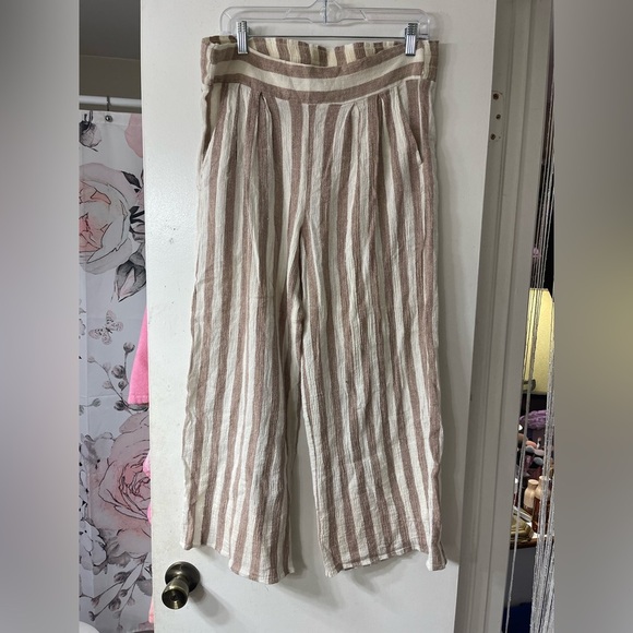 Misa Los Angeles Revolve Striped Tan and White Wide-Leg Pants - Picture 5 of 8